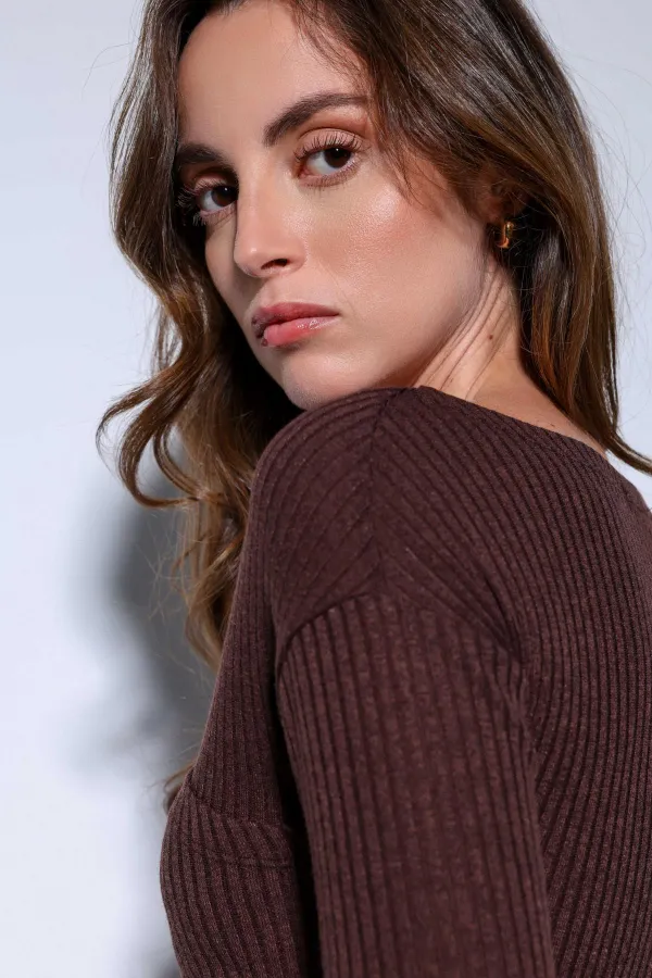 Antioch Kahve Kruvaze Kadın Bluz