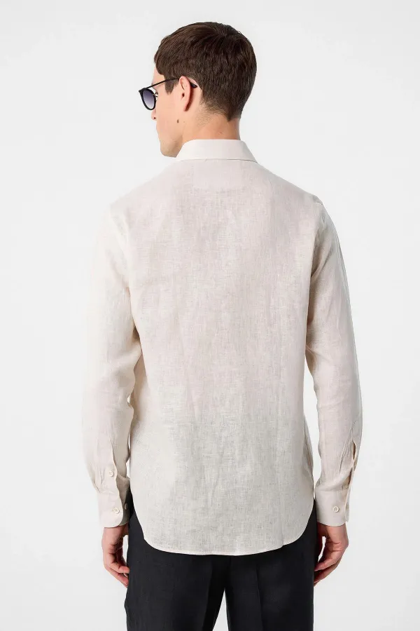 Antioch Bej 100% Keten Comfort Fit Erkek Gömlek