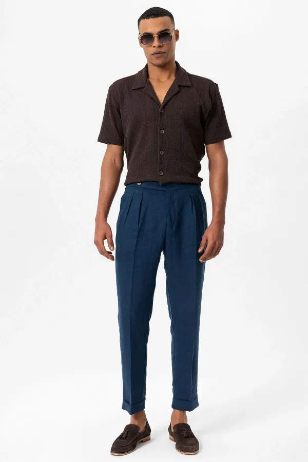 Antioch Coffee Apache Collar Knitted Pattern Men's Shirt