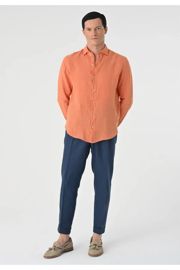 Antioch Salmon Collar Button Detail 100% Linen Men's Shirt