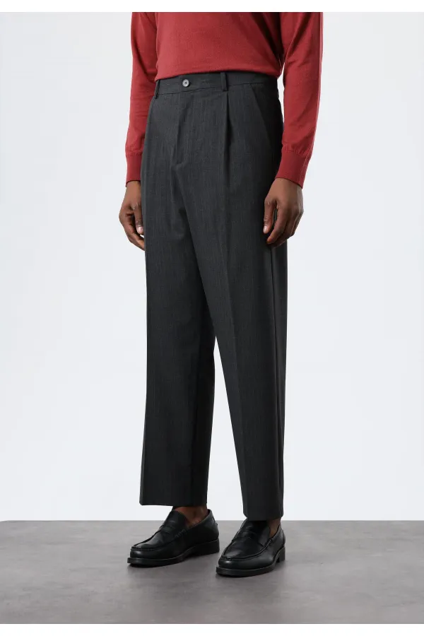 Antioch Antrasit Relax Fit Çizgili Erkek Pantolon
