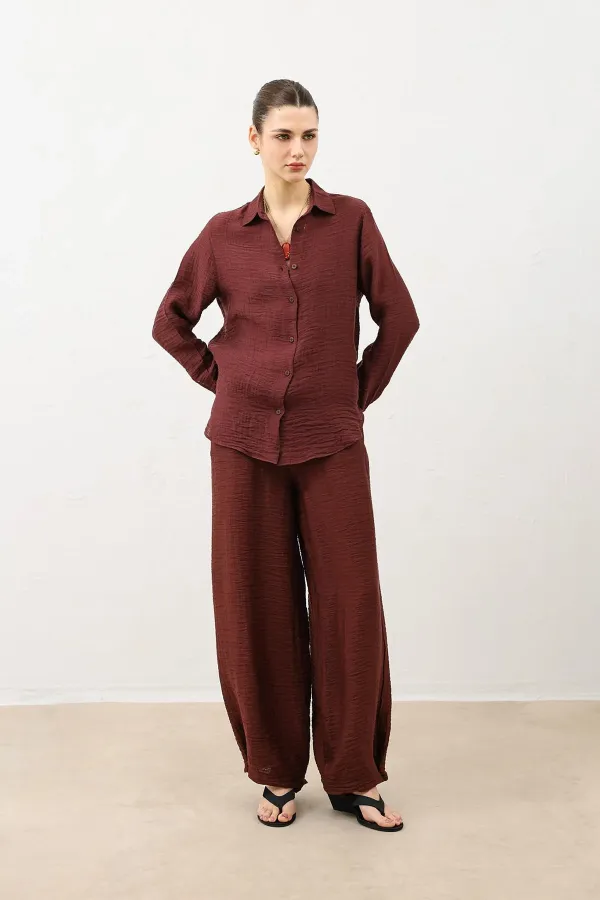 Antioch Bordo Dökümlü Müslin Kadın Gömlek