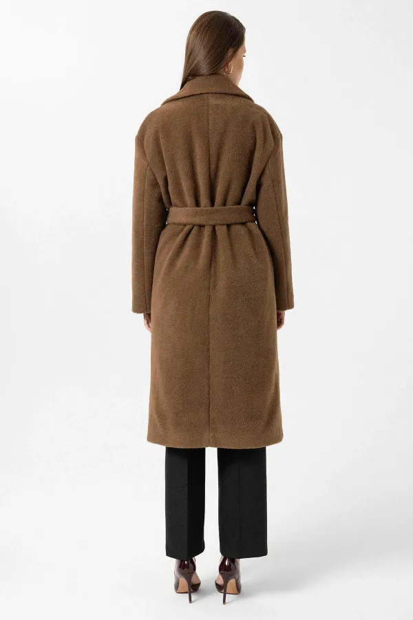 Manteau texturé doux avec ceinture pour femme Antioch Coffee