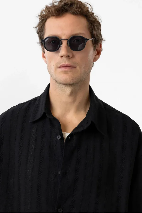 Antioch Black Textured Jacquard Cotton Men's Shirt