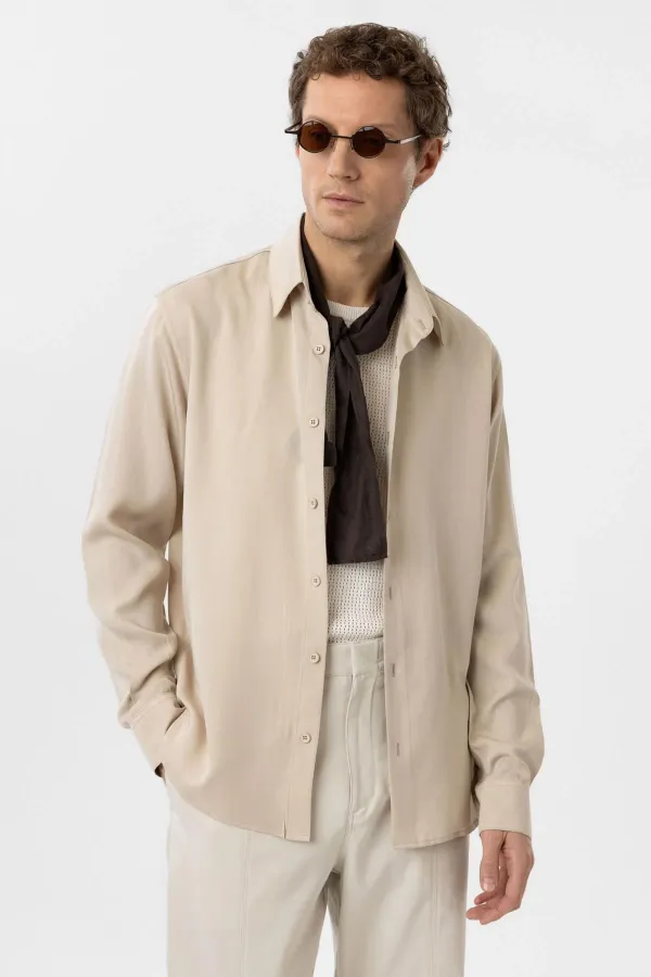Antioch Bej Relax Fit Liyosel Kumaş Erkek Gömlek