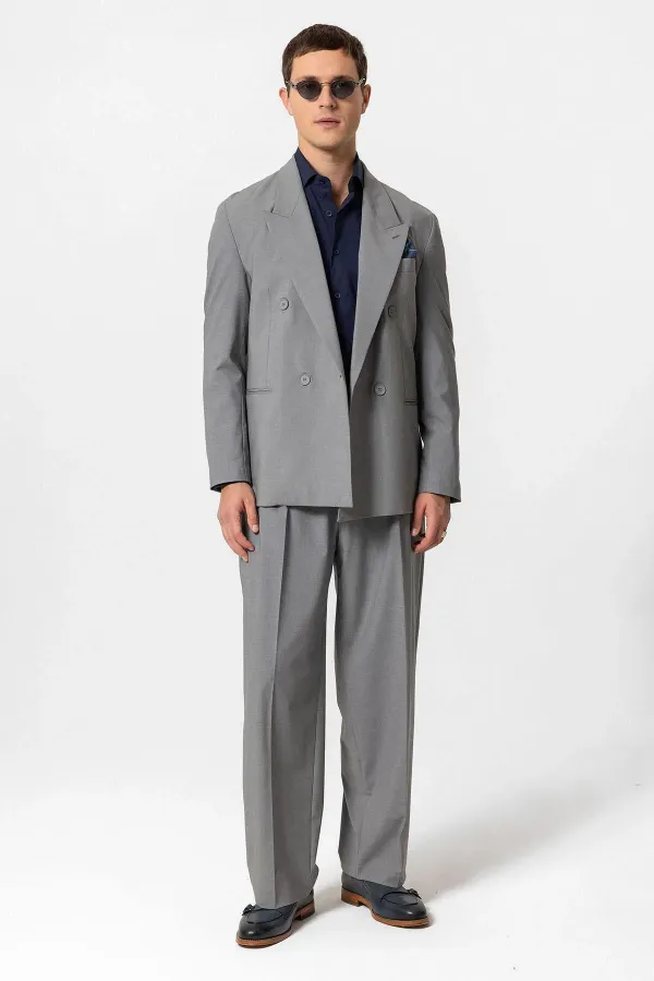 Antioch Grey Single Button Double-Breasted Men's Blazer Jacket