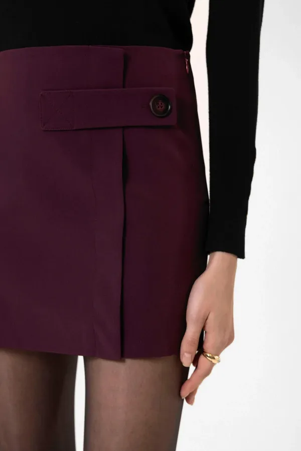 Antioch Bordo Kadın Düğme Detaylı Mini Etek
