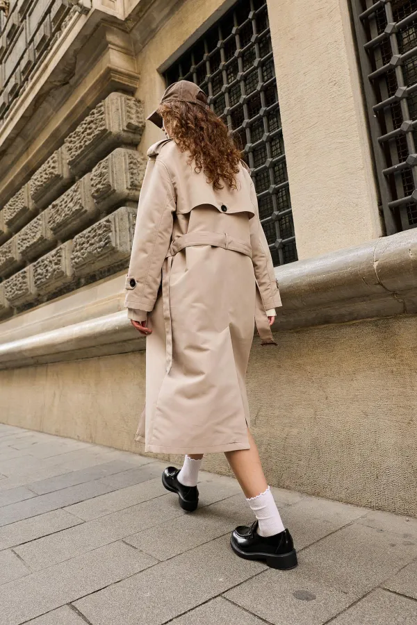 Trench-coat Antioch beige à double boutonnage et ceinture pour femme