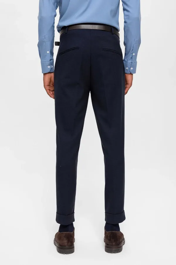 Antioch Lacivert Kemerli Double Paça Pantolon