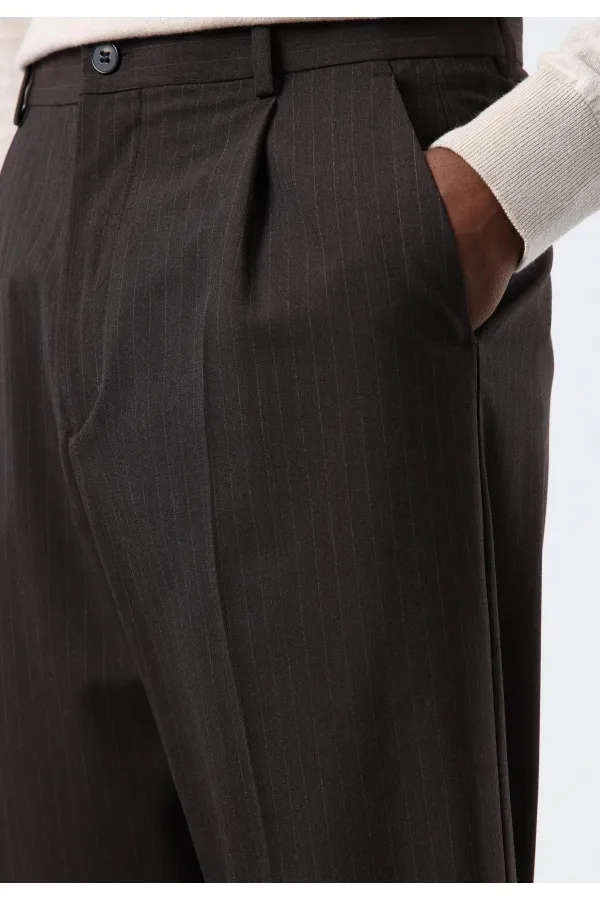 Antioch Açık Kahve Relax Fit Çizgili Erkek Pantolon