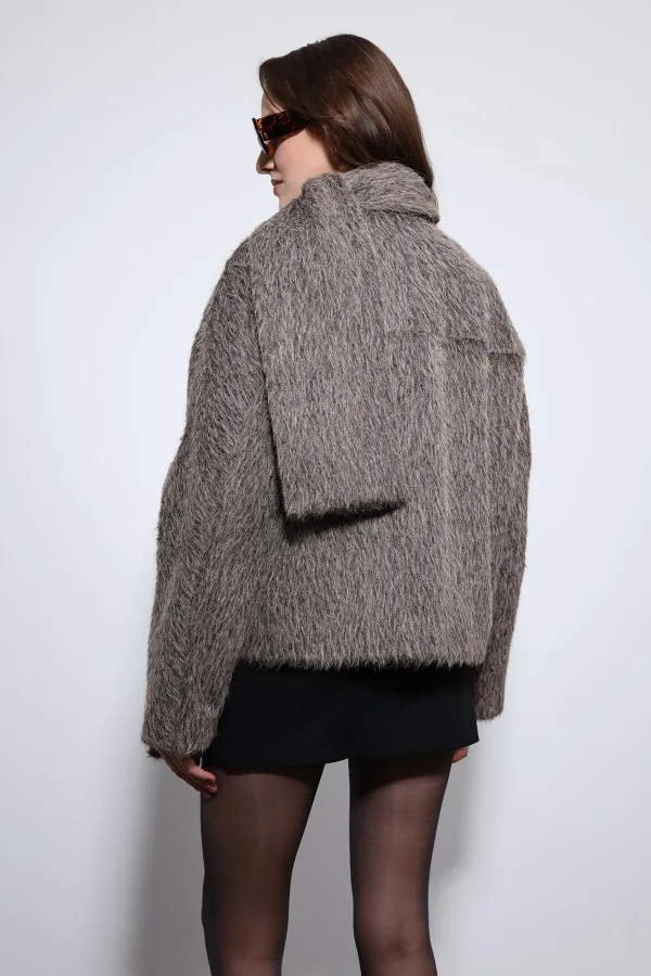 Antioch Açık Kahve Atkı Yaka Suni Kürklü Kaban