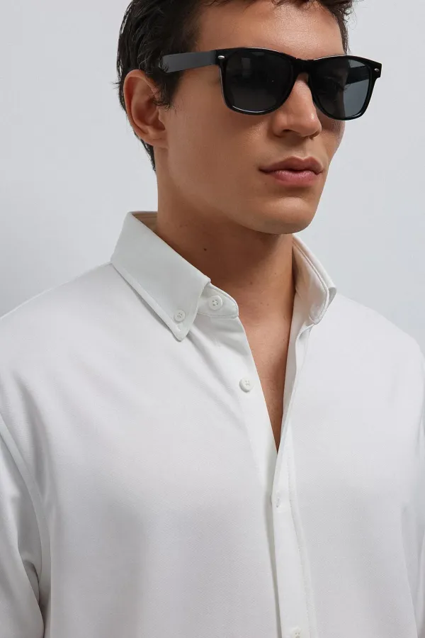 Antioch Beyaz Düğmeli Yaka Relax Fit Erkek Gömlek