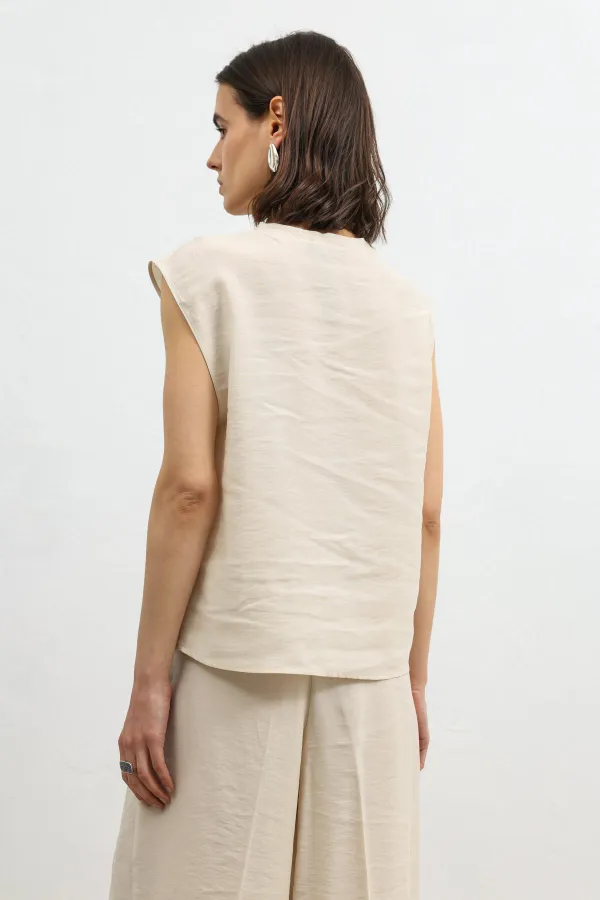 Antioch Taş Lyocell Karışımlı Düğmeli Kadın Top