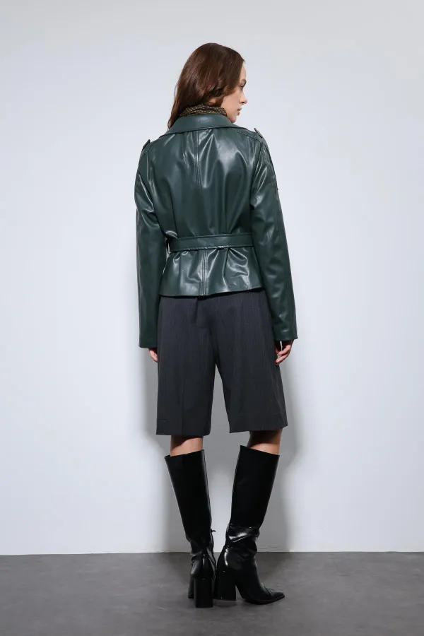 Veste en similicuir vert Antioch avec ceinture