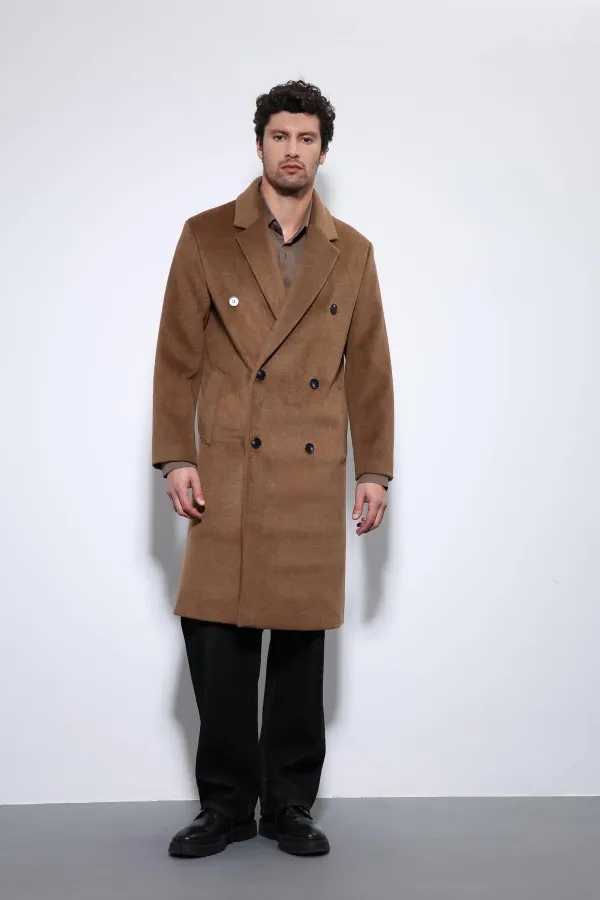 Antioch Coffee Wool Blend Double-Breasted Men's Coat