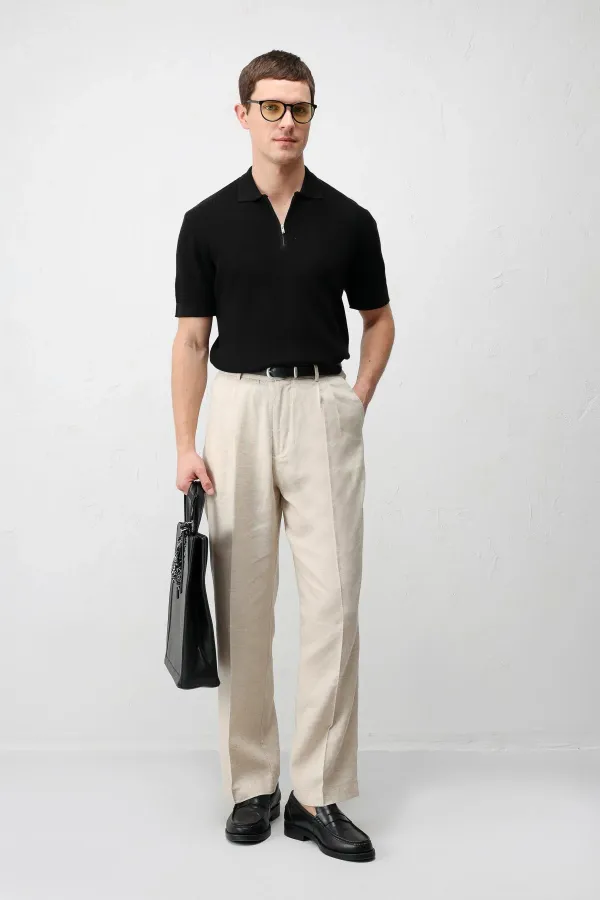 T-shirt en maille Antioch Black Comfort Slim à fermeture éclair pour homme