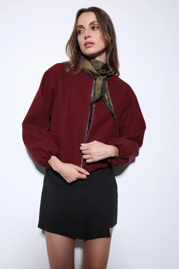 Veste courte Antioch bordeaux pour femme avec taille élastique