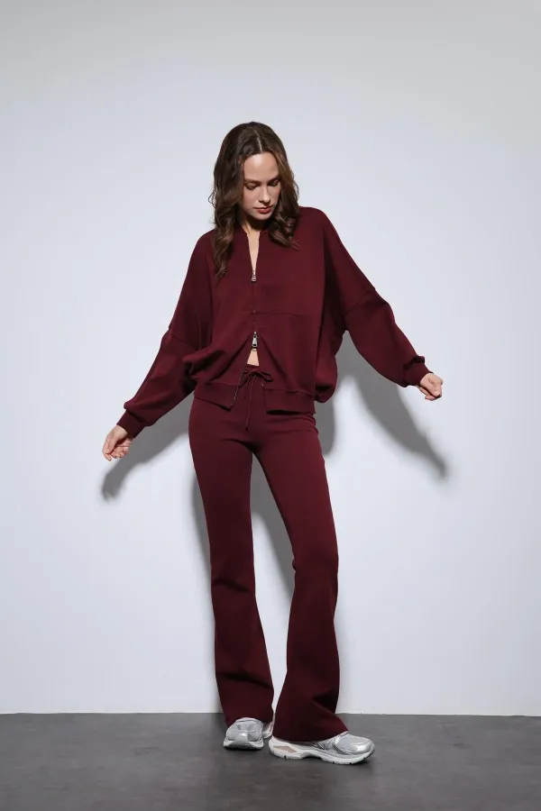 Antioch Burgundy Bomber Jacket and Flare Pants Set