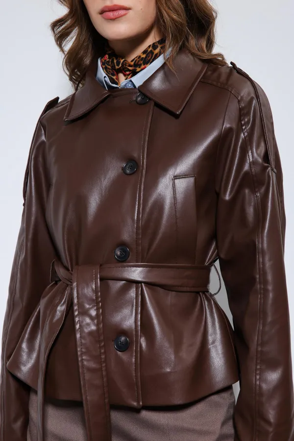 Veste en similicuir ceinturée Antioch Coffee