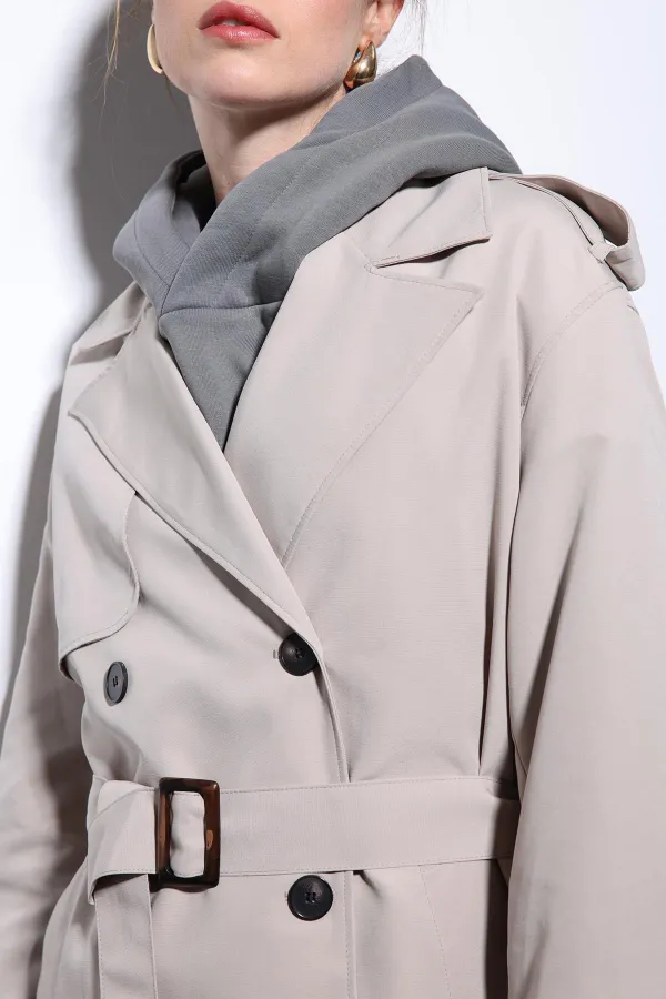 Trench-coat Antioch beige à double boutonnage et ceinture pour femme