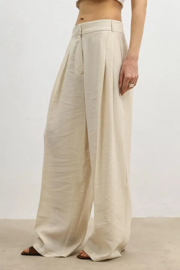 Antioch Taş Lyocell Karışımlı Geniş Paça Kadın Pantolon