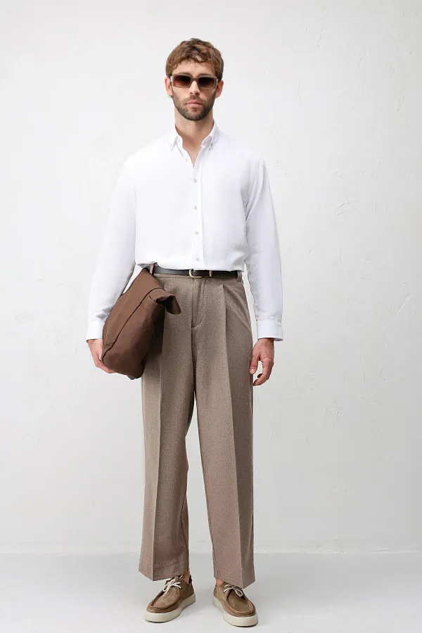 Antioch Beyaz Keten Karışımlı Relaxed Fit Erkek Gömlek