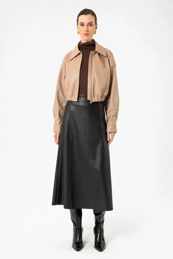 Veste courte en similicuir beige Antioch pour femme