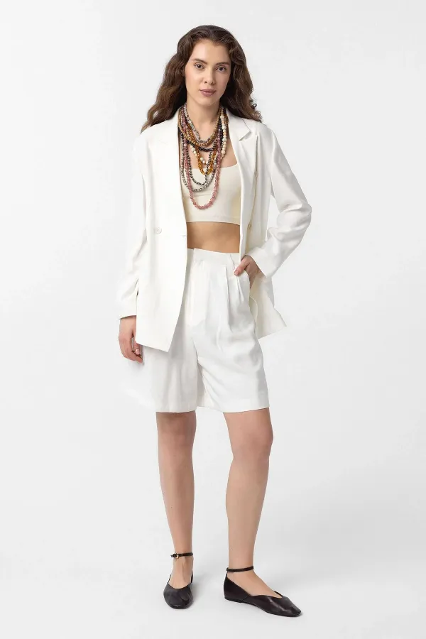 Antioch Ekru Pilili Kadın Bermuda Şort