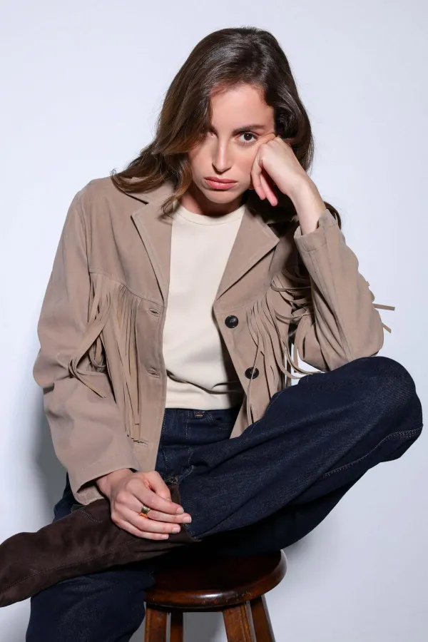 Antioch Bej Püskül Detaylı Süet Kadın Ceket