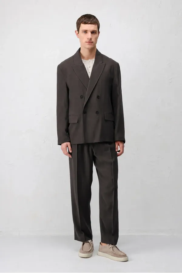 Antioch Koyu Kahve Modal Karışımlı Relaxed Fit Erkek Blazer Ceket