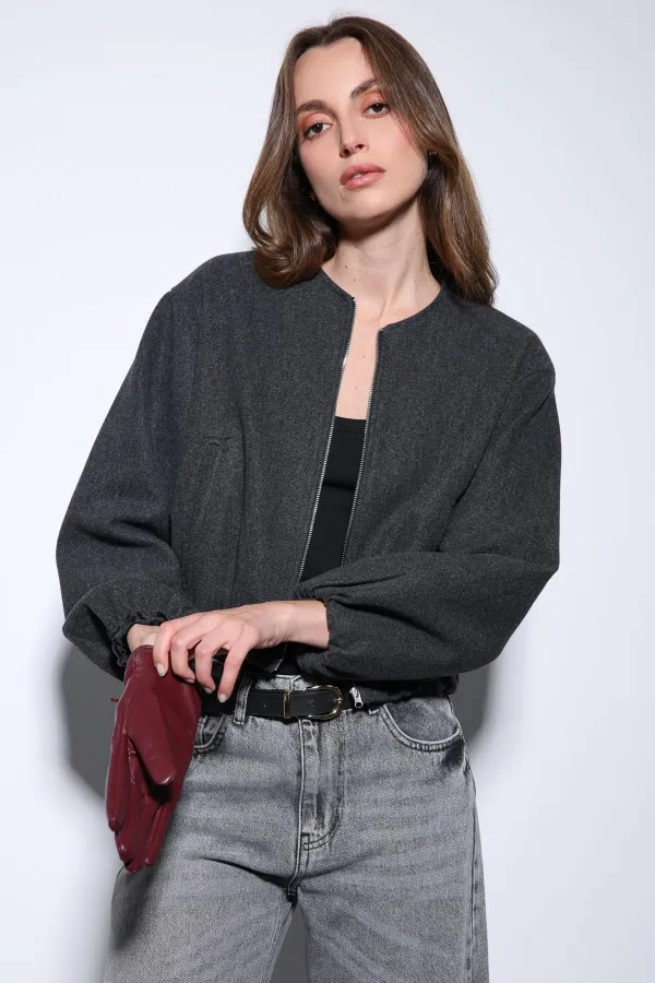 Veste courte Antioch anthracite pour femme avec taille élastique