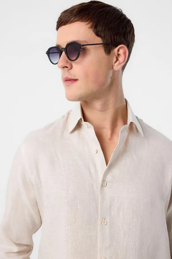 Antioch Bej 100% Keten Comfort Fit Erkek Gömlek