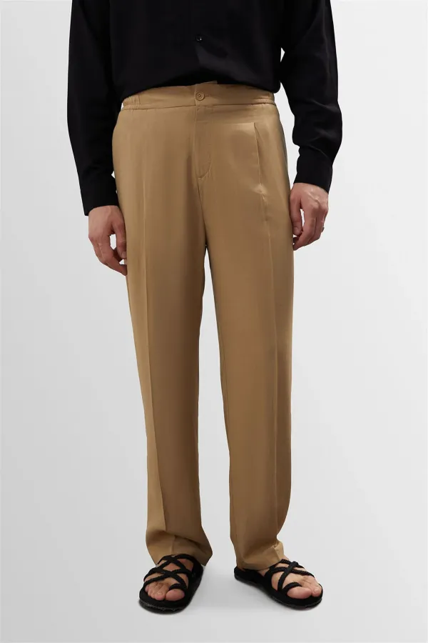 Pantalon pour homme Antioch Light Mink taille haute plissé en lin mélangé