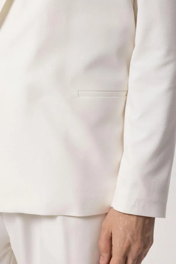 Antioch Ekru Tek Düğme Kruvaze Kapama Erkek Blazer Ceket