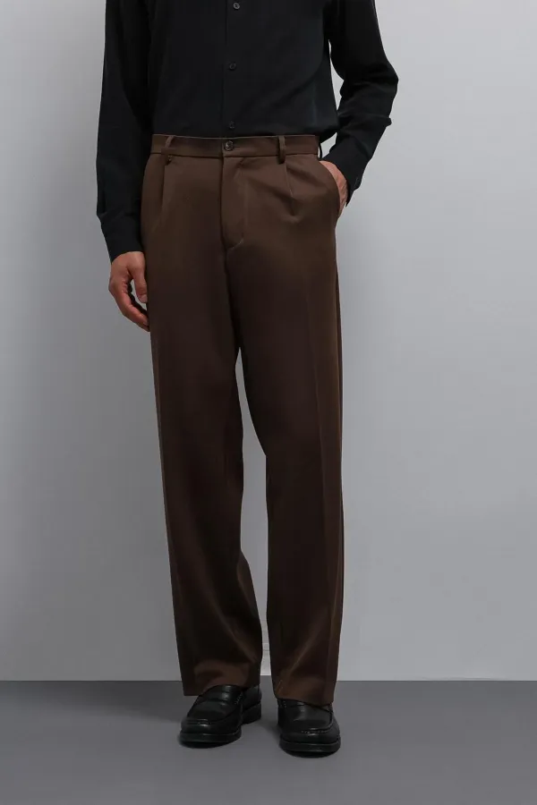 Antioch Kahve Relax Fit Baggy Pilili Erkek Pantolon