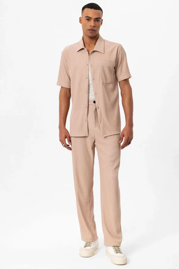 Antioch Beige Corduroy Short-Sleeved Men's Shirt