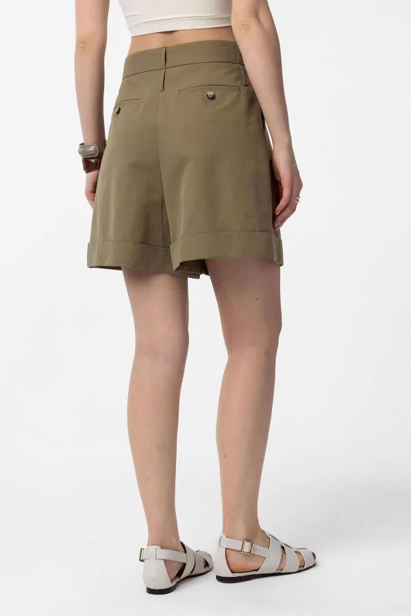 Antioch Haki Yüksek Bel Pensli  Kadın Bermuda Şort