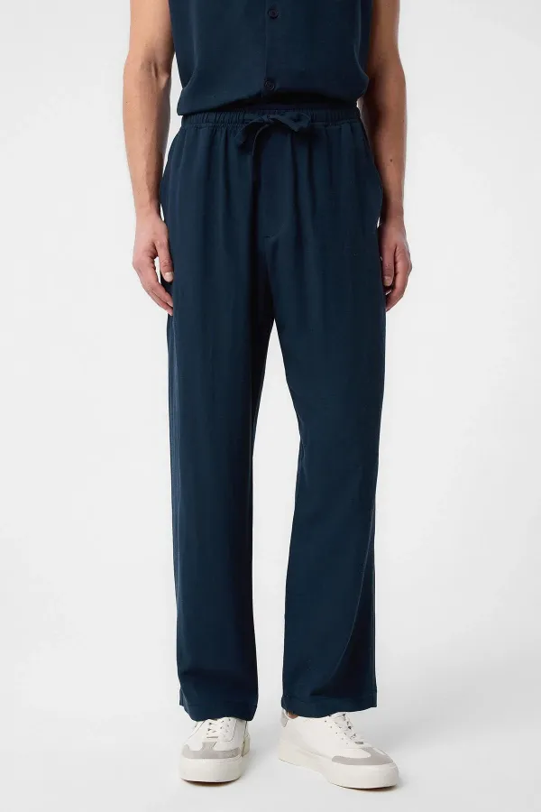Antioch Navy Blue Linen Blend Jogger Men's Pants