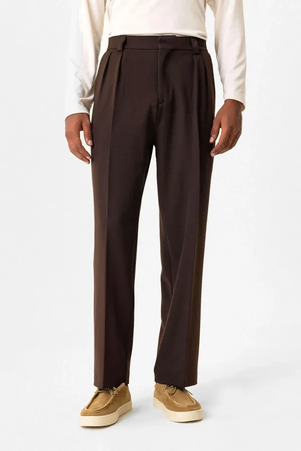 Antioch Coffee High Waist Pleated Relaxed Fit Baggy Men's Pants