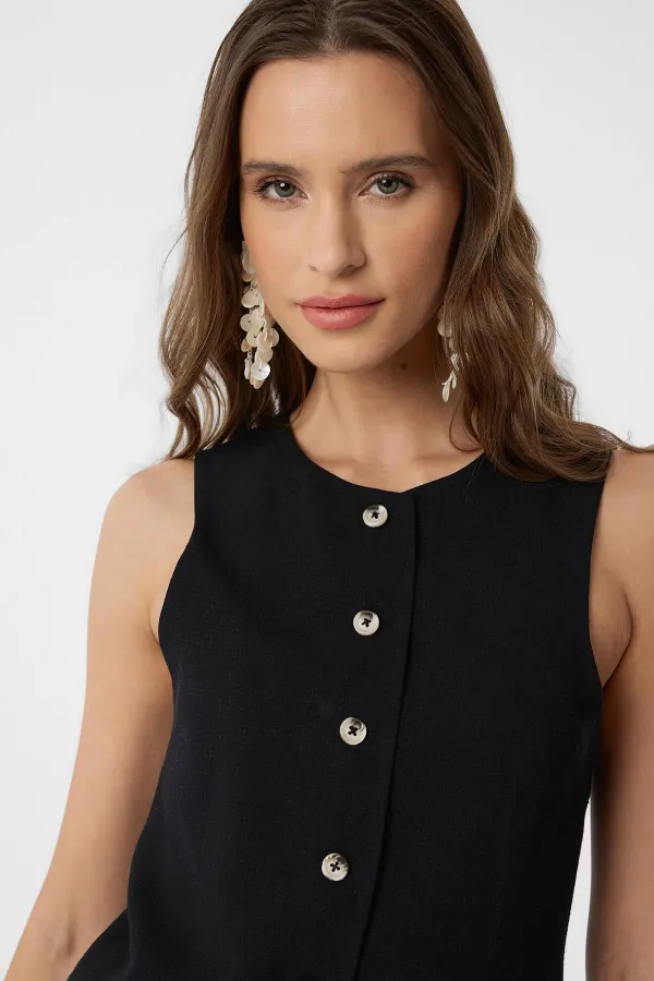 Antioch Black Linen Blend Women's Long Vest