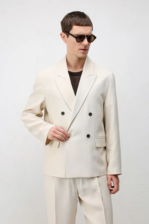 Veste blazer pour homme Antioch Cream en mélange modal, coupe décontractée