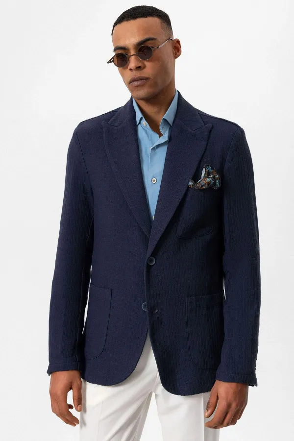 Antioch Navy Blue Unlined Men's Blazer Jacket with Patch Pockets