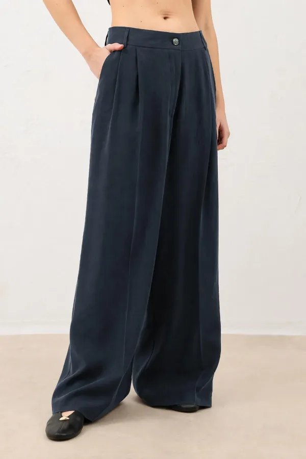 Antioch Lacivert Pileli Palazzo Kadın Pantolon