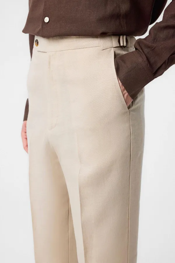 Antioch Beige 100% Linen Italian Cut Men's Trousers