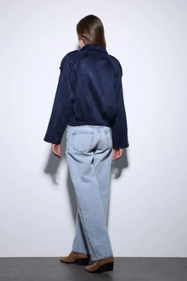 Antioch Lacivert Süet Görünümlü Bomber Kadın Mont