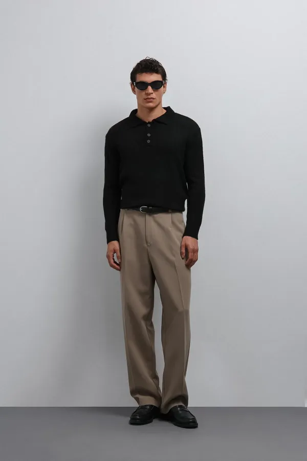 Antioch Siyah Düğmeli Yaka Erkek Kazak