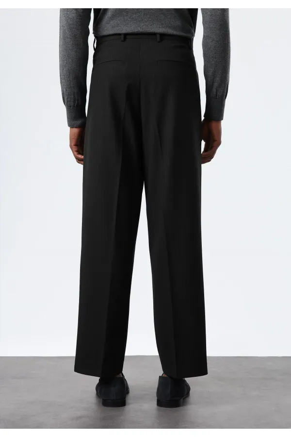 Antioch Siyah Relax Fit Çizgili Erkek Pantolon