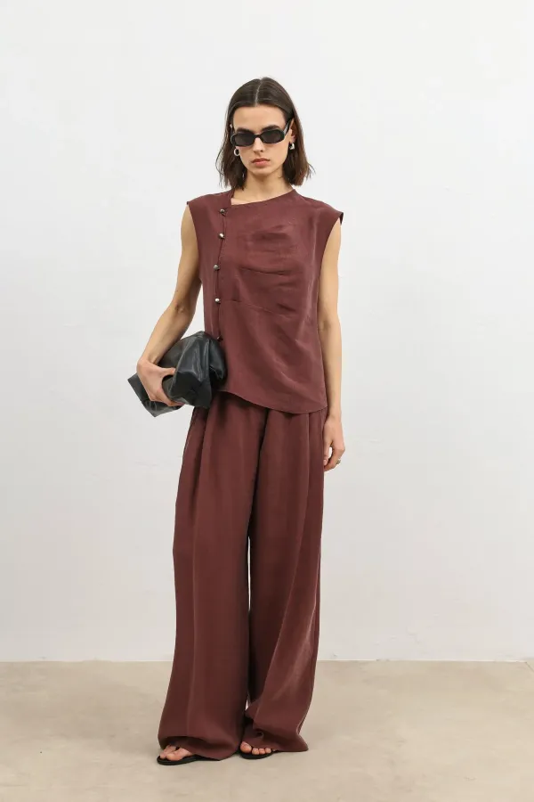 Antioch Burgundy Lyocell Blend Wide Leg Women's Trousers Antioch Burgundy Lyocell Blend Wide Leg Women's Trousers