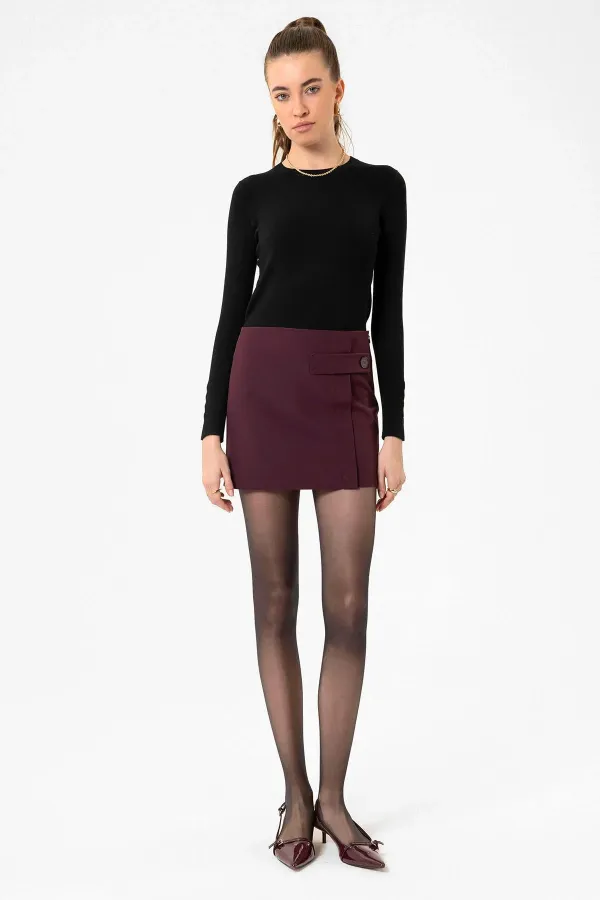 Antioch Bordo Kadın Düğme Detaylı Mini Etek