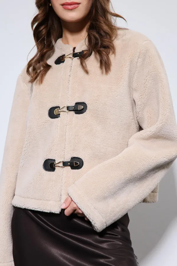 Antioch Beige Faux Fur Jacket with Decorative Buttons